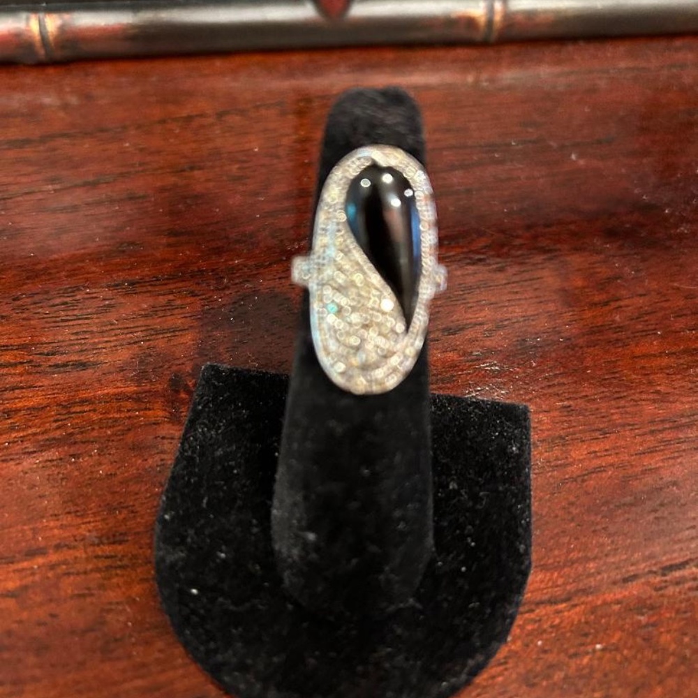 Vintage sterling silver ring with marcasite and onyx